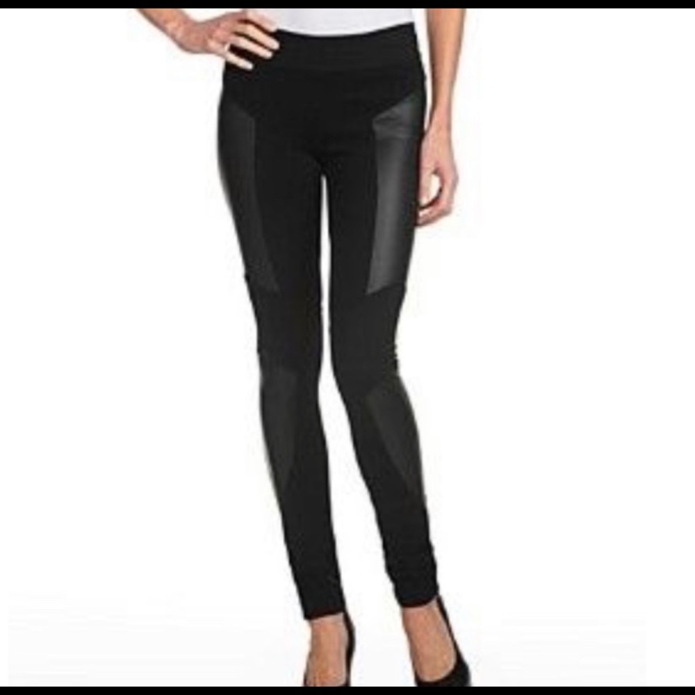 BCBG Black Leggings with Faux Leather Panels